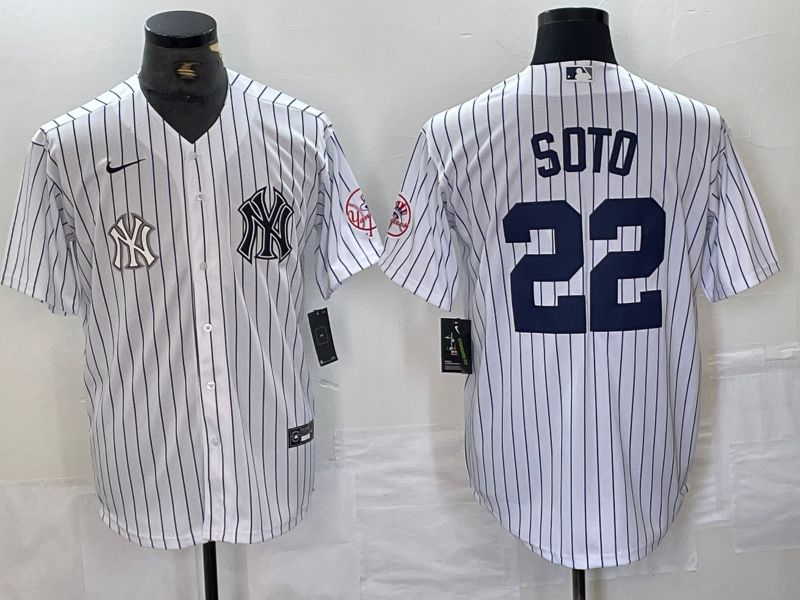 Men New York Yankees 22 Soto White Stripe Second generation joint name Nike 2024 MLB Jersey style 2